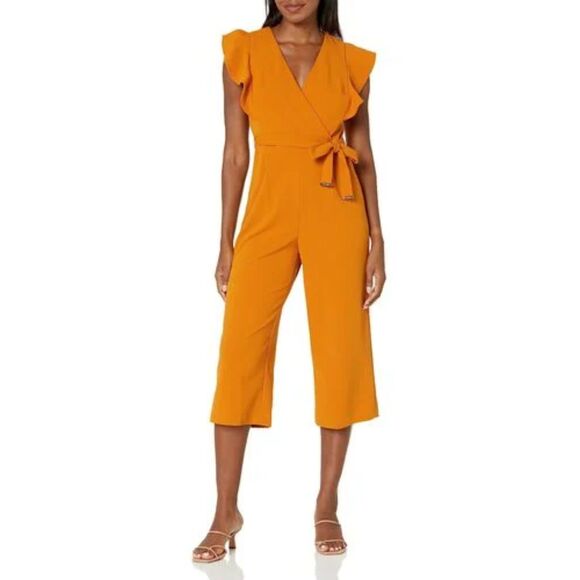 TOMMY HILIFIGER Amber flutter sleeve belted wide leg cropped jumpsuit - Picture 2 of 12